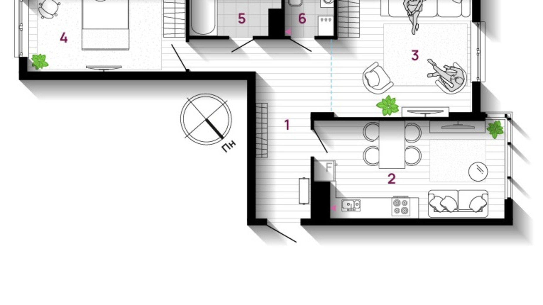 Планування 2-кімнатної квартири в ЖК U One 69 м², фото 611744