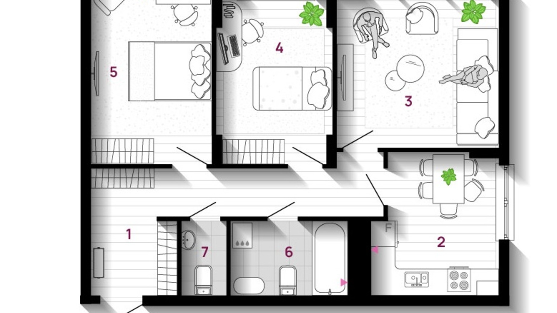 Планировка 3-комнатной квартиры в ЖК U One 70 м², фото 611745