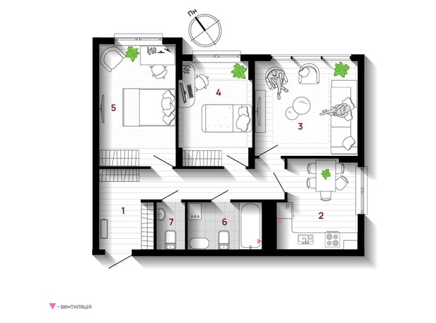 ЖК U One: планування 3-кімнатної квартири 70 м²