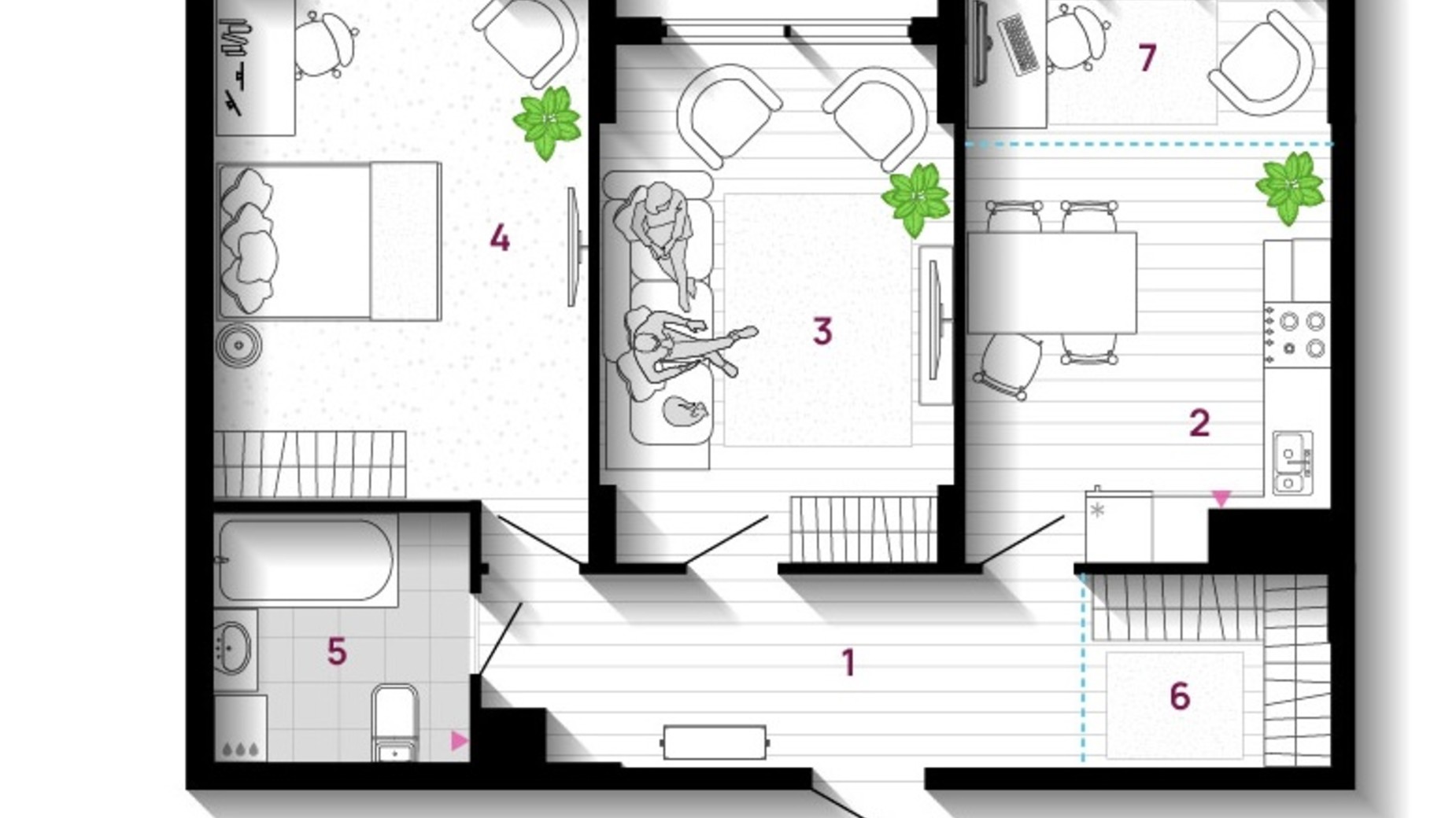 Планировка 2-комнатной квартиры в ЖК U One 70 м², фото 611747
