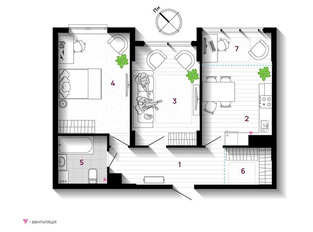 ЖК U One: планування 2-кімнатної квартири 70 м²