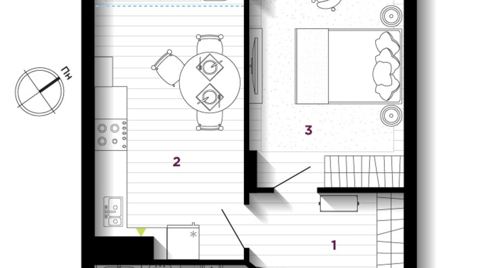 Планування 1-кімнатної квартири в ЖК U One 46 м², фото 611764