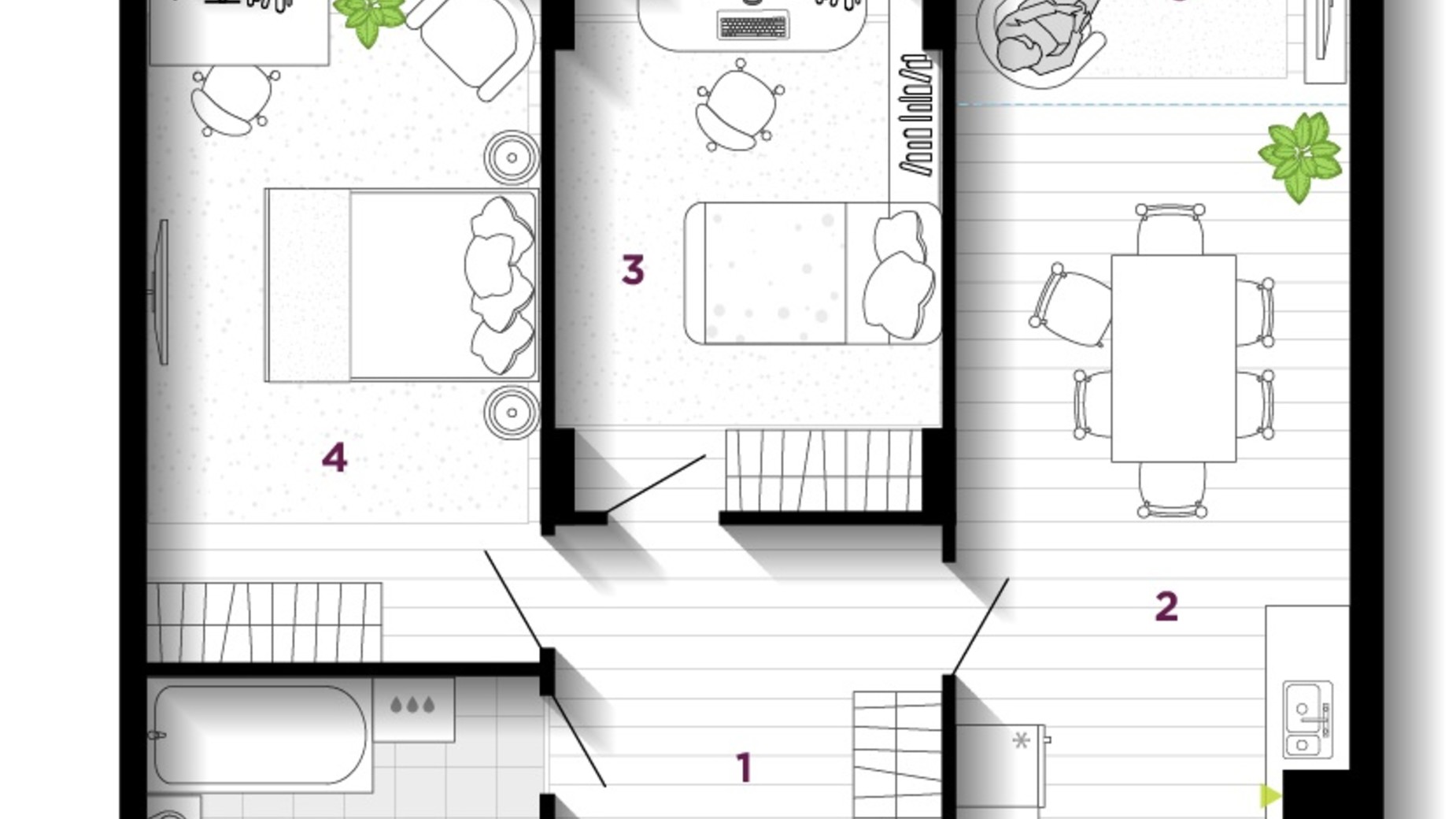 Планировка 2-комнатной квартиры в ЖК U One 64 м², фото 611765