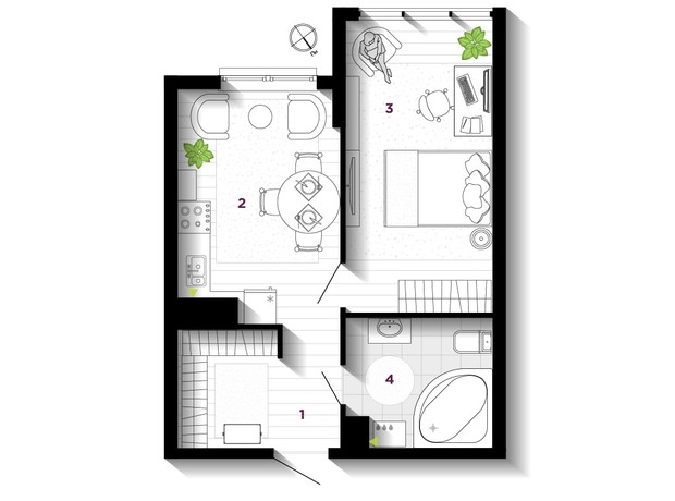 ЖК U One: планировка 1-комнатной квартиры 42 м²