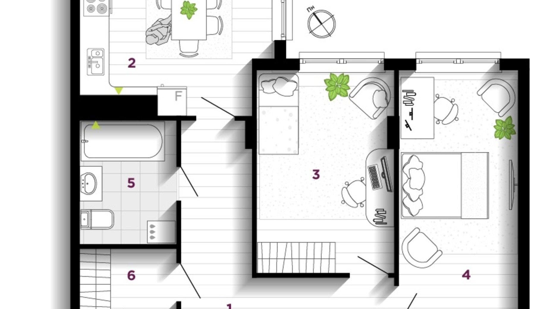 Планування 2-кімнатної квартири в ЖК U One 65 м², фото 611855