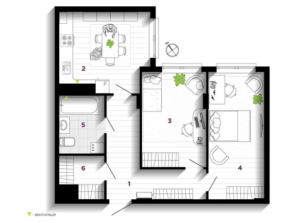 ЖК U One: планировка 2-комнатной квартиры 65 м²