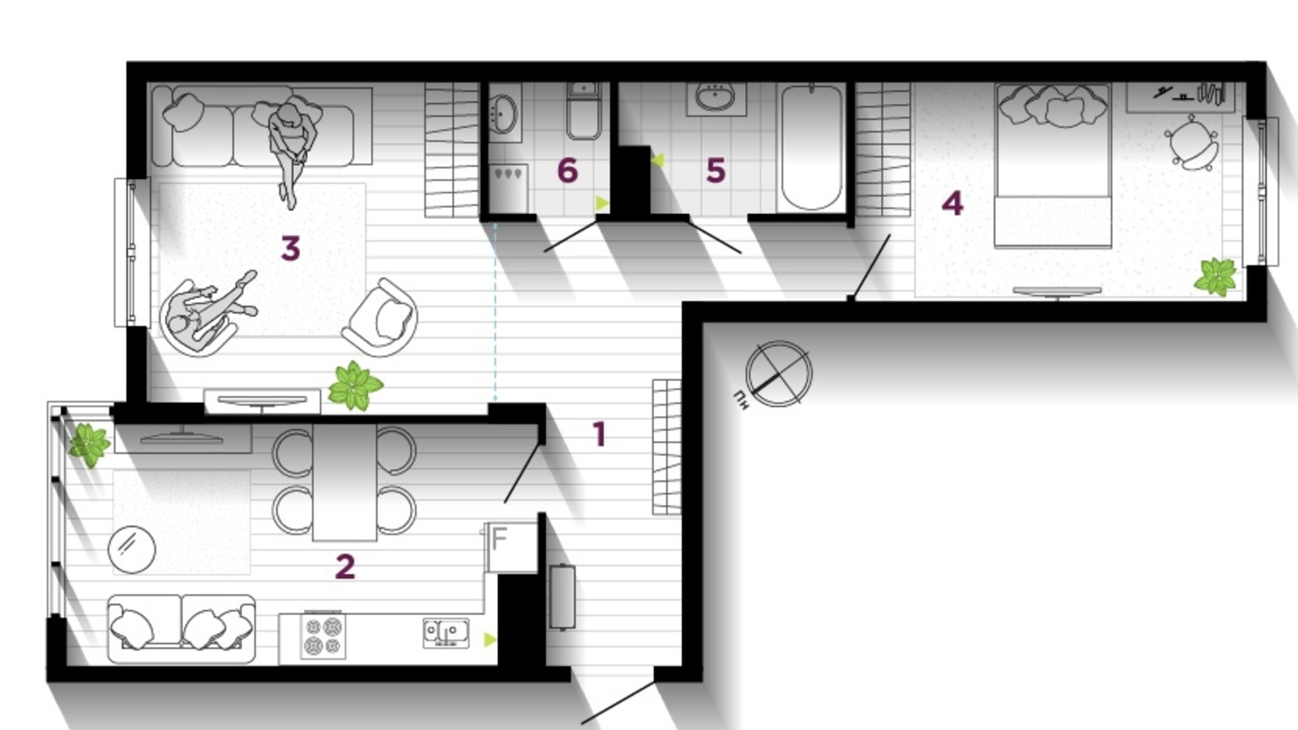Планування 2-кімнатної квартири в ЖК U One 69 м², фото 611856