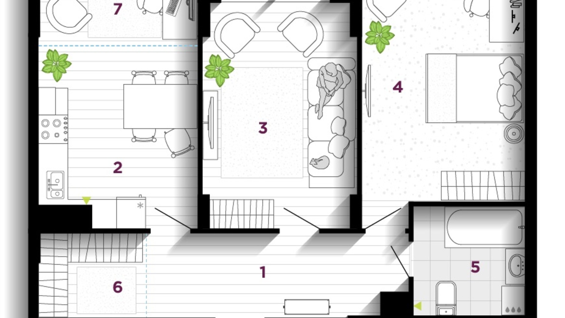 Планування 2-кімнатної квартири в ЖК U One 70 м², фото 611857