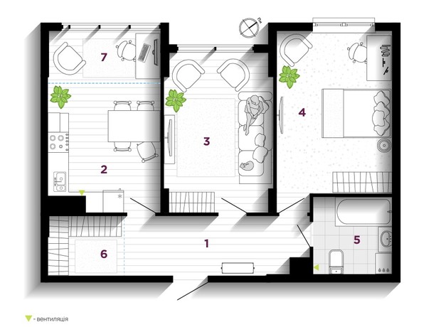 ЖК U One: планировка 2-комнатной квартиры 70 м²