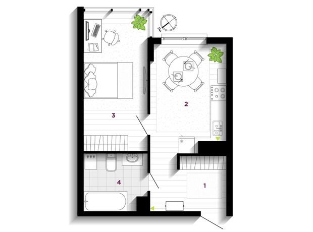 ЖК U One: планировка 1-комнатной квартиры 41 м²