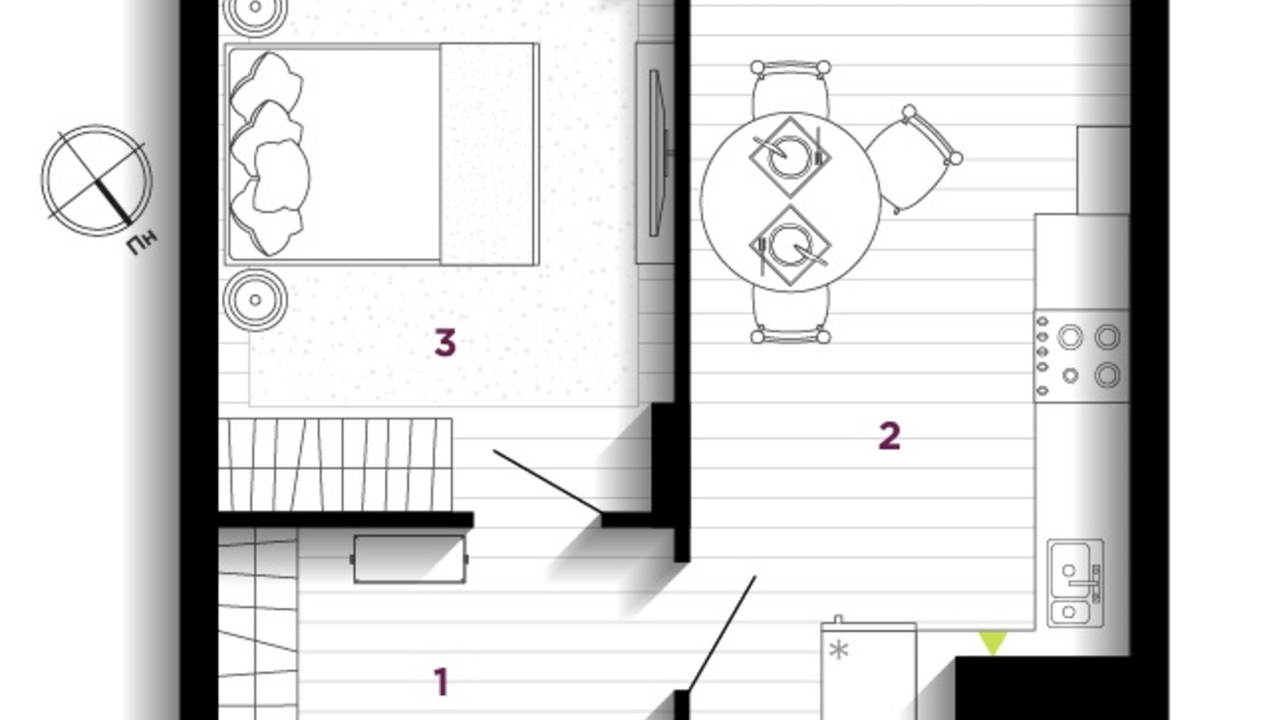 Планування 1-кімнатної квартири в ЖК U One 46 м², фото 611894