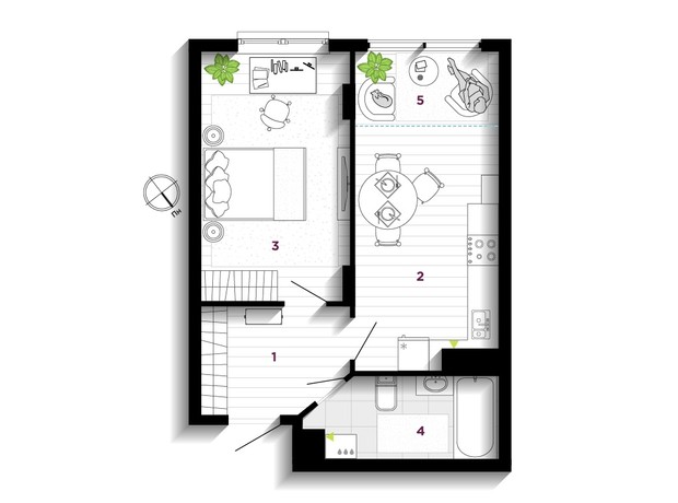 ЖК U One: планировка 1-комнатной квартиры 46 м²