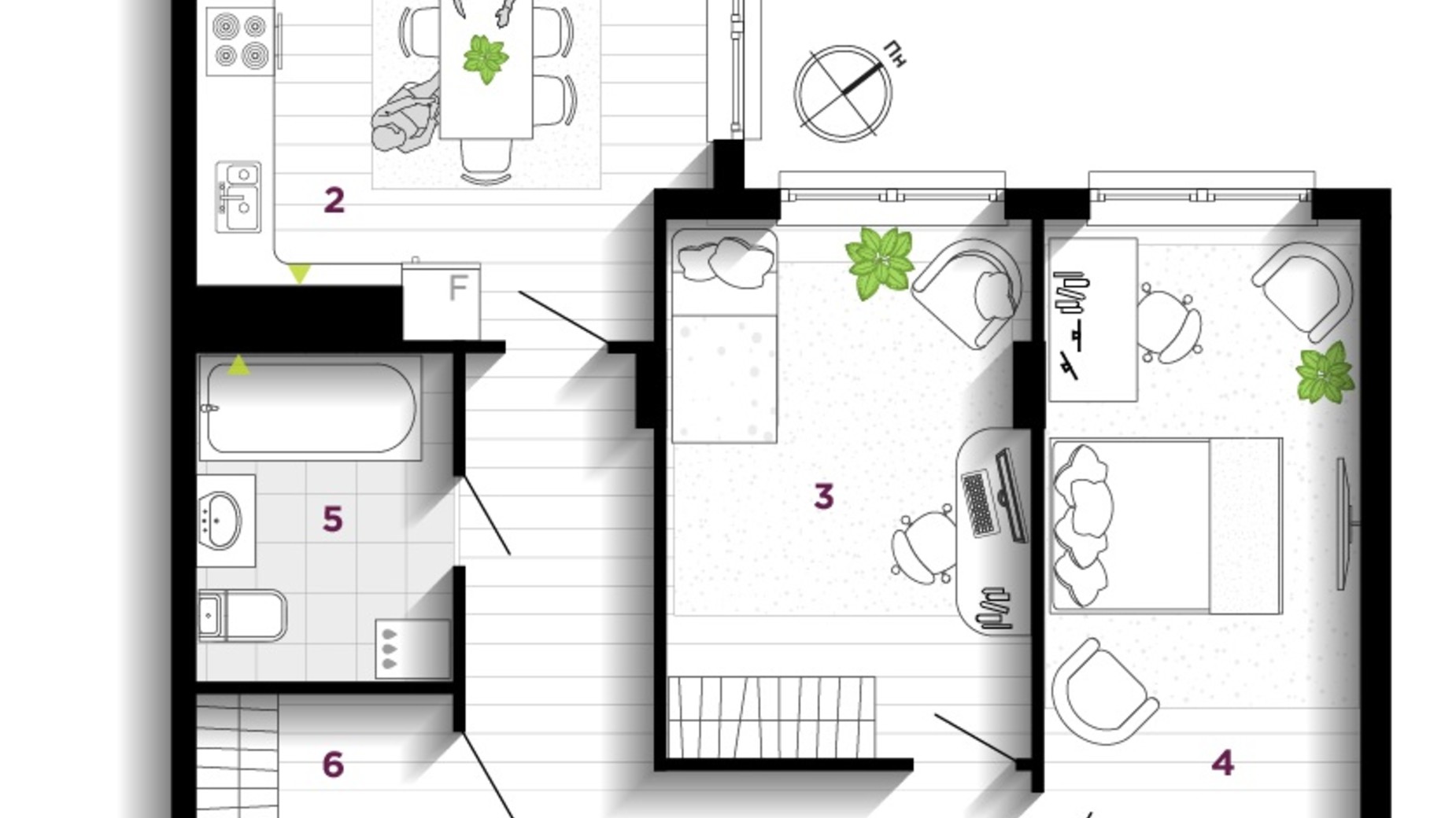 Планування 2-кімнатної квартири в ЖК U One 65 м², фото 611896