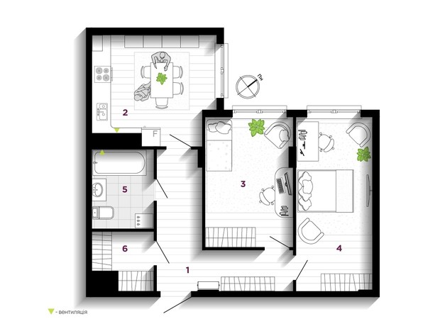 ЖК U One: планировка 2-комнатной квартиры 65 м²