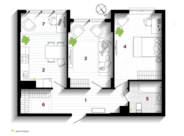 ЖК U One: планировка 2-комнатной квартиры 70 м²