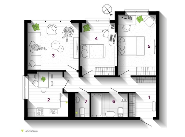 ЖК U One: планировка 3-комнатной квартиры 70 м²