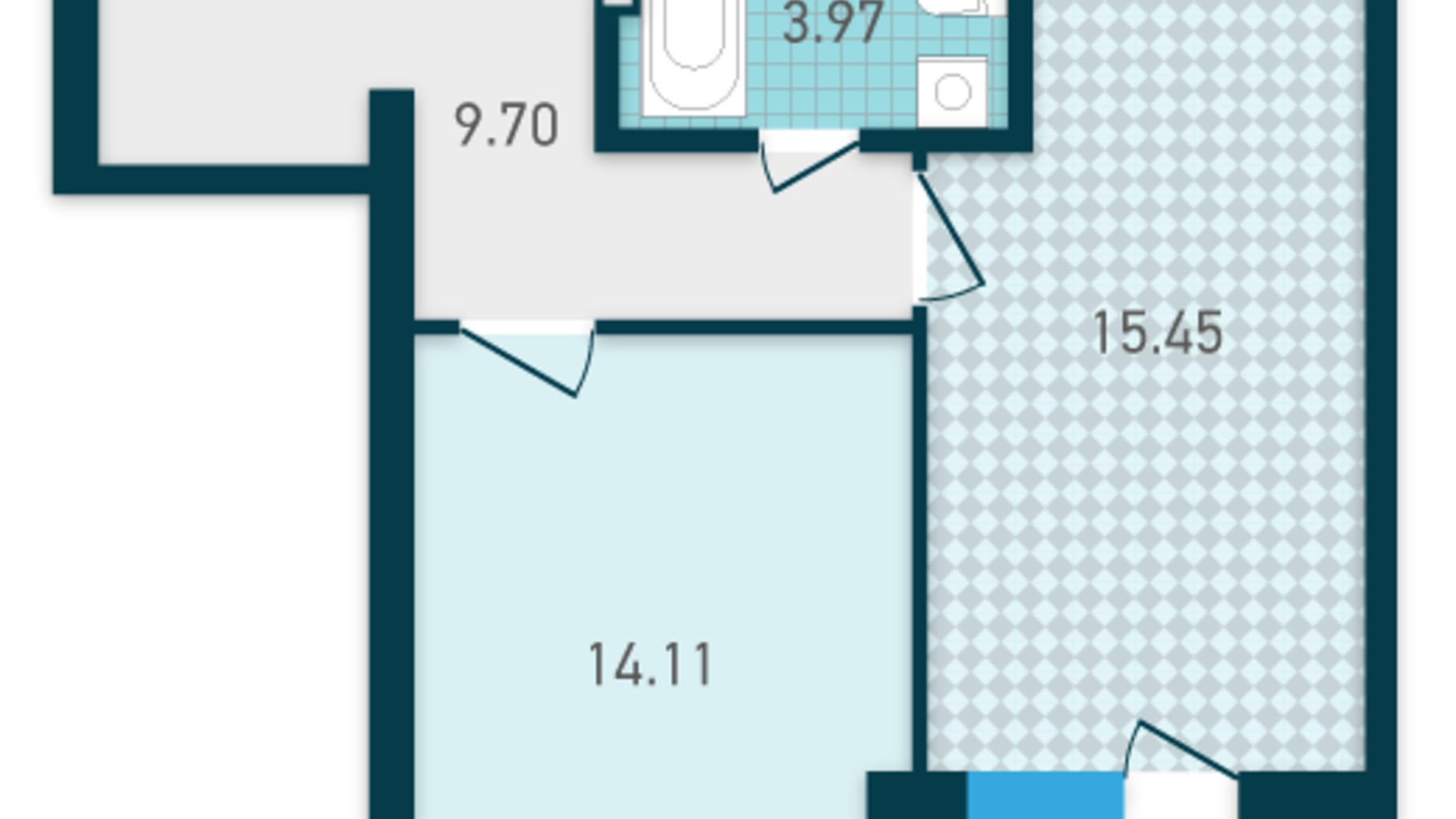 Планування 1-кімнатної квартири в ЖК Genesis 46.5 м², фото 612324