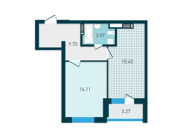 ЖК Genesis: планування 1-кімнатної квартири 46.5 м²