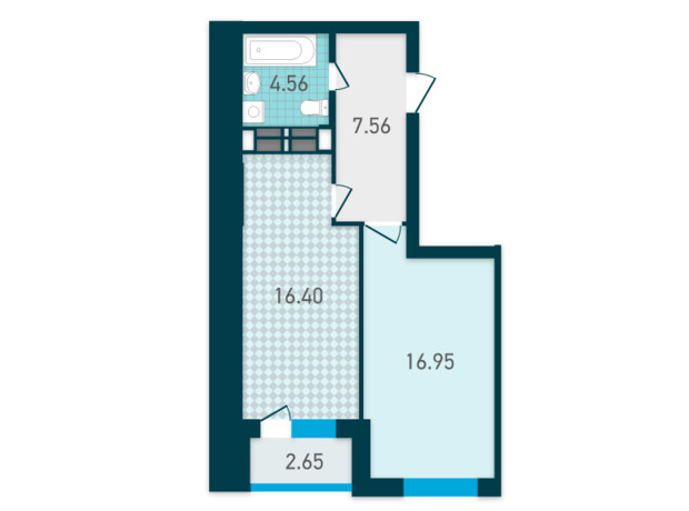 ЖК Genesis: планування 1-кімнатної квартири 48.12 м²