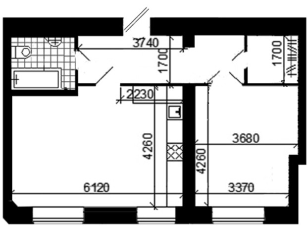 ЖК ул. Троллейбусная, 4: планировка 1-комнатной квартиры 57 м²