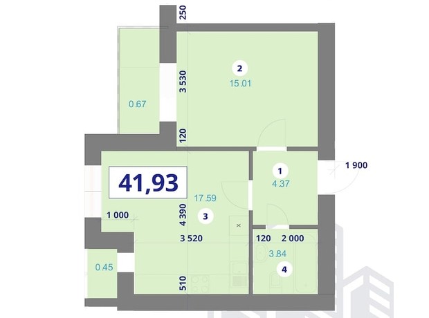 ЖК Квартал Галицький-2: планировка 1-комнатной квартиры 69 м²