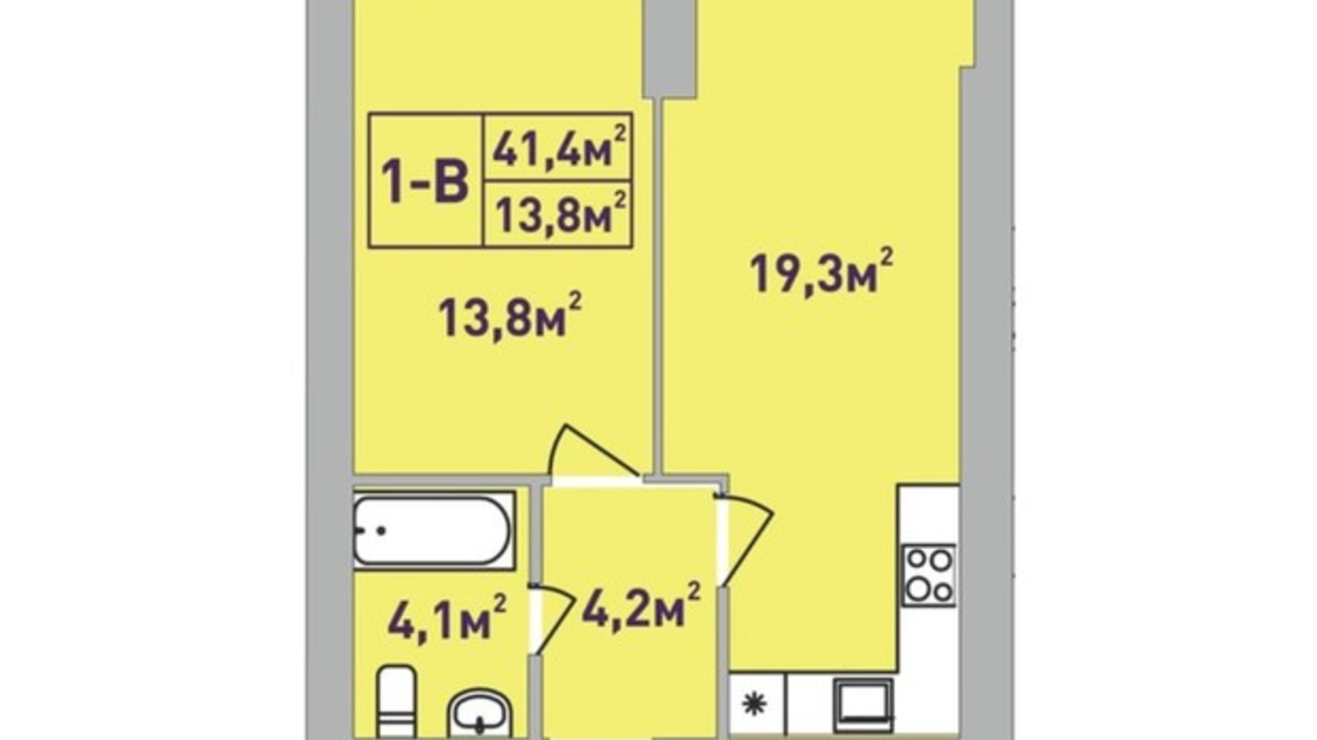 Планировка 1-комнатной квартиры в ЖК Центральный Premium 41.4 м², фото 613119