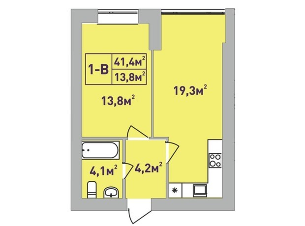 ЖК Центральний Premium: планування 1-кімнатної квартири 41.4 м²