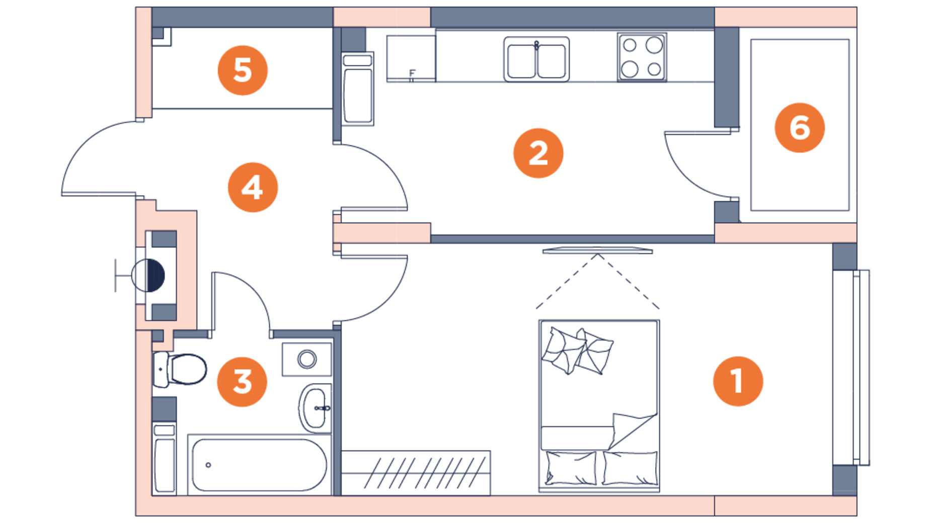 Планировка 1-комнатной квартиры в ЖК Orange City 45.43 м², фото 613352