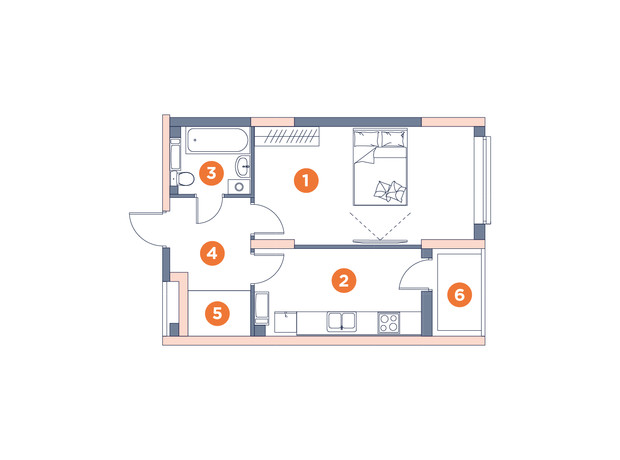 ЖК Orange City: планировка 1-комнатной квартиры 42.32 м²