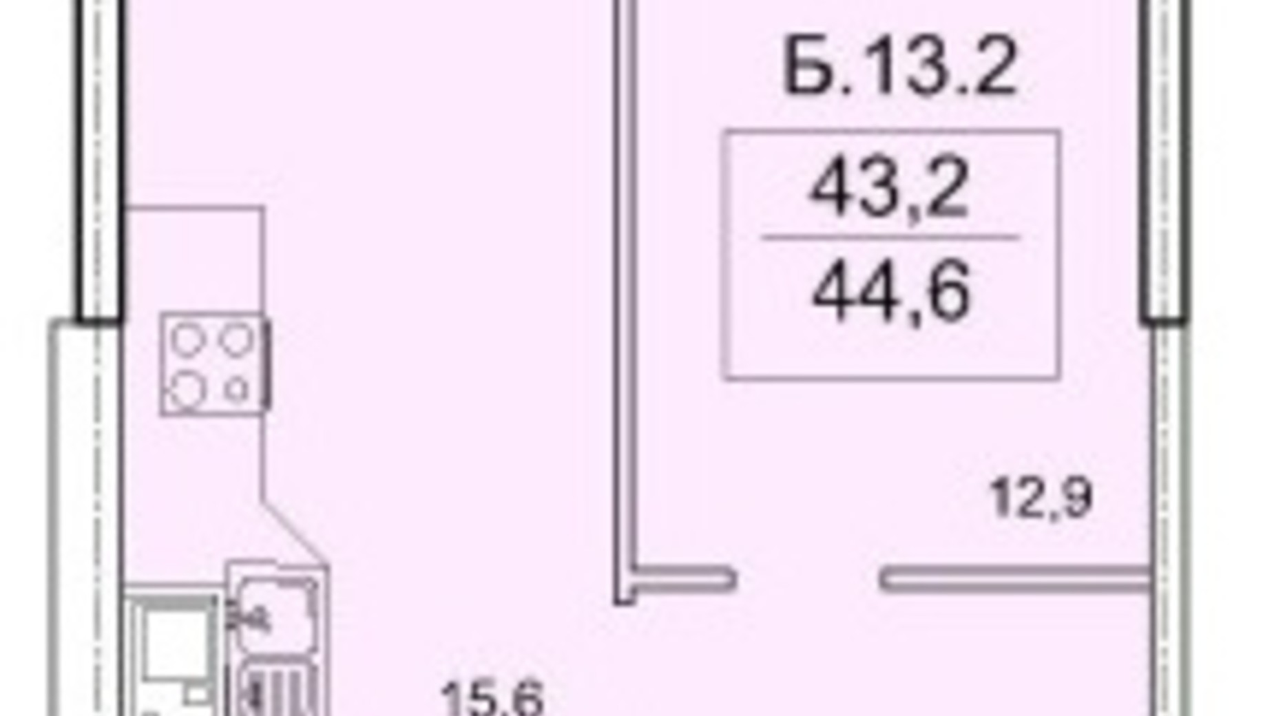 Планировка 1-комнатной квартиры в ЖК Акрополь 44.6 м², фото 613500