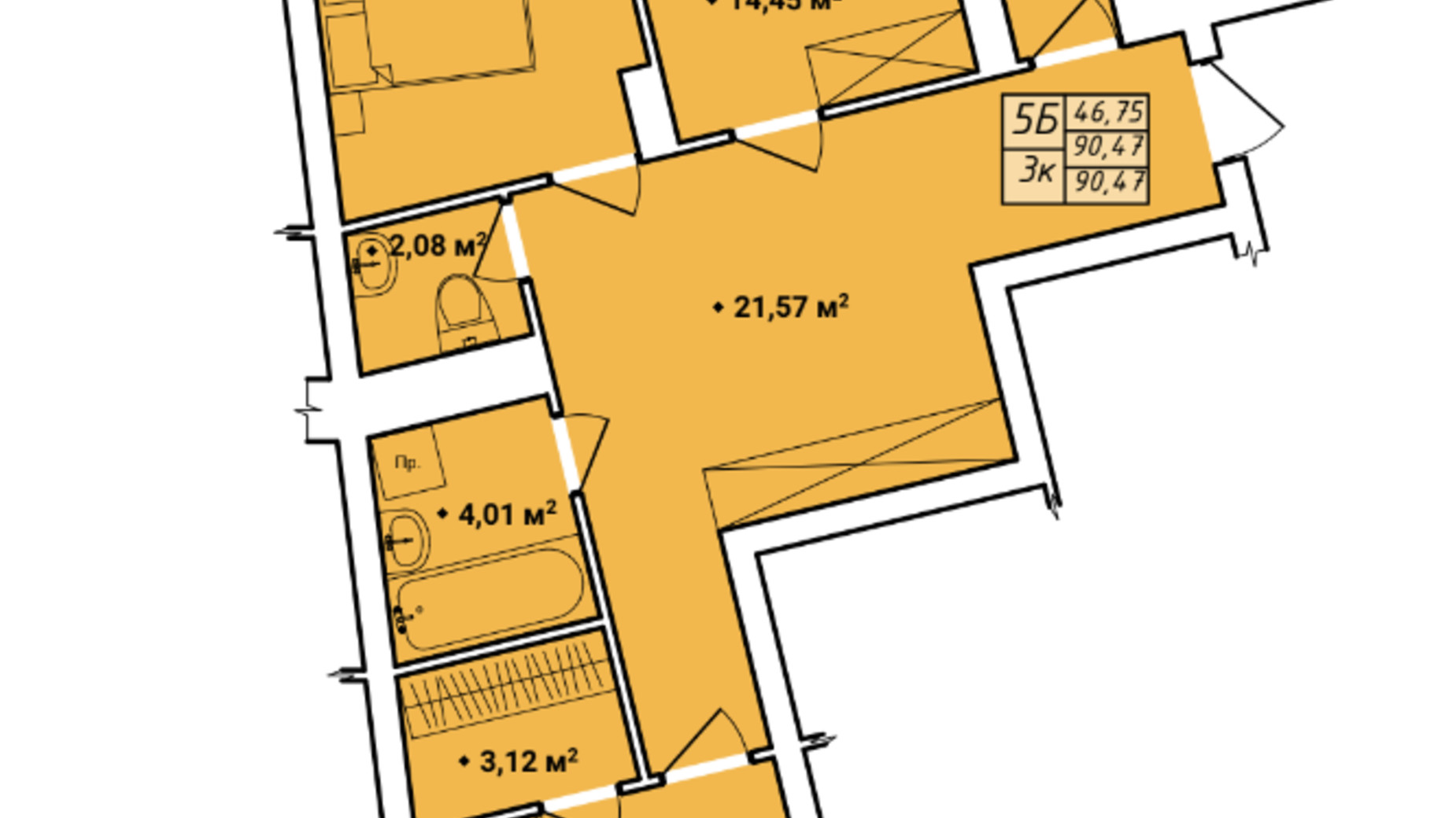 Планировка 3-комнатной квартиры в ЖК Amber Park 89.67 м², фото 613529