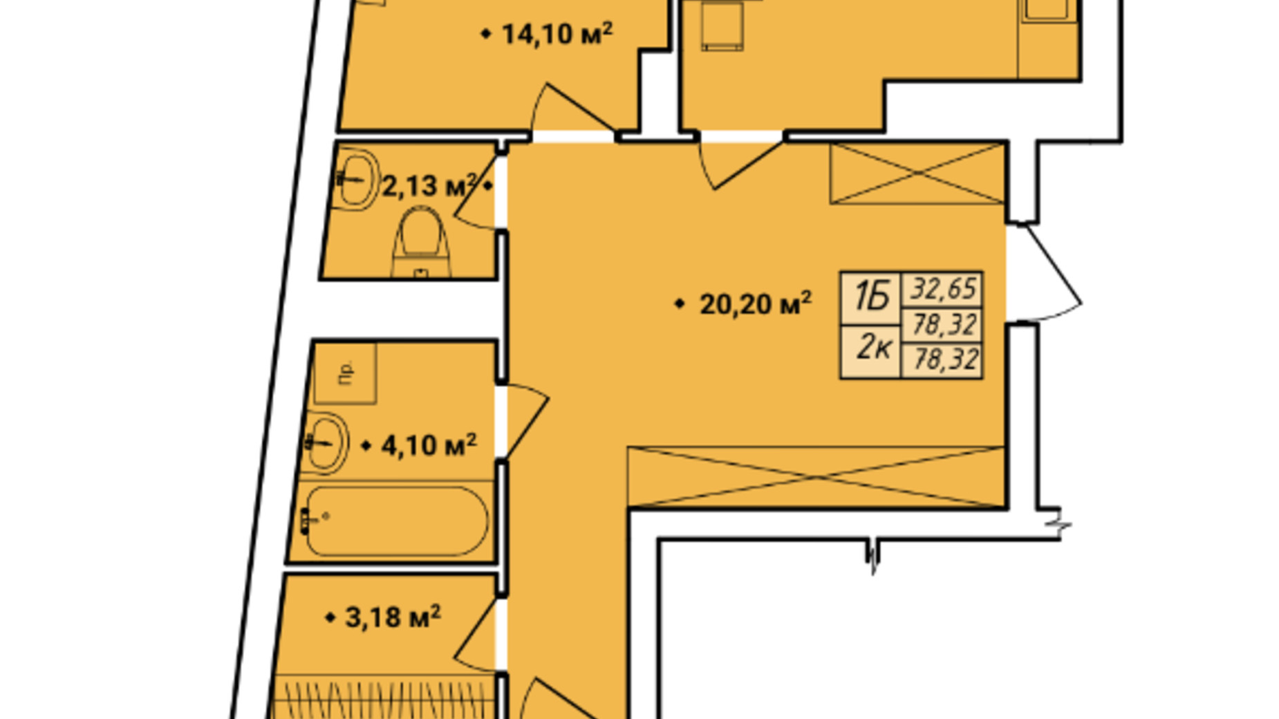 Планування 2-кімнатної квартири в ЖК Amber Park 77.63 м², фото 613531