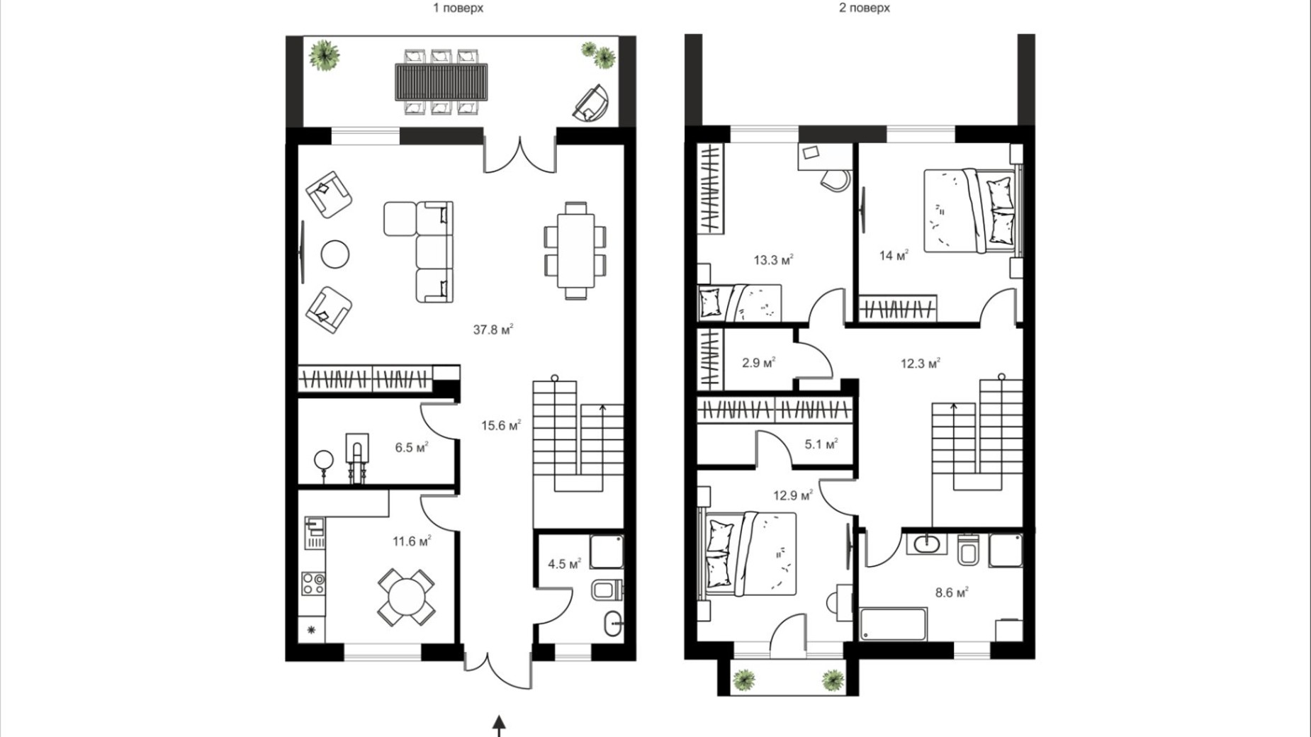 Планування 3-кімнатної квартири в Таунхаус Modern House 142 м², фото 613536