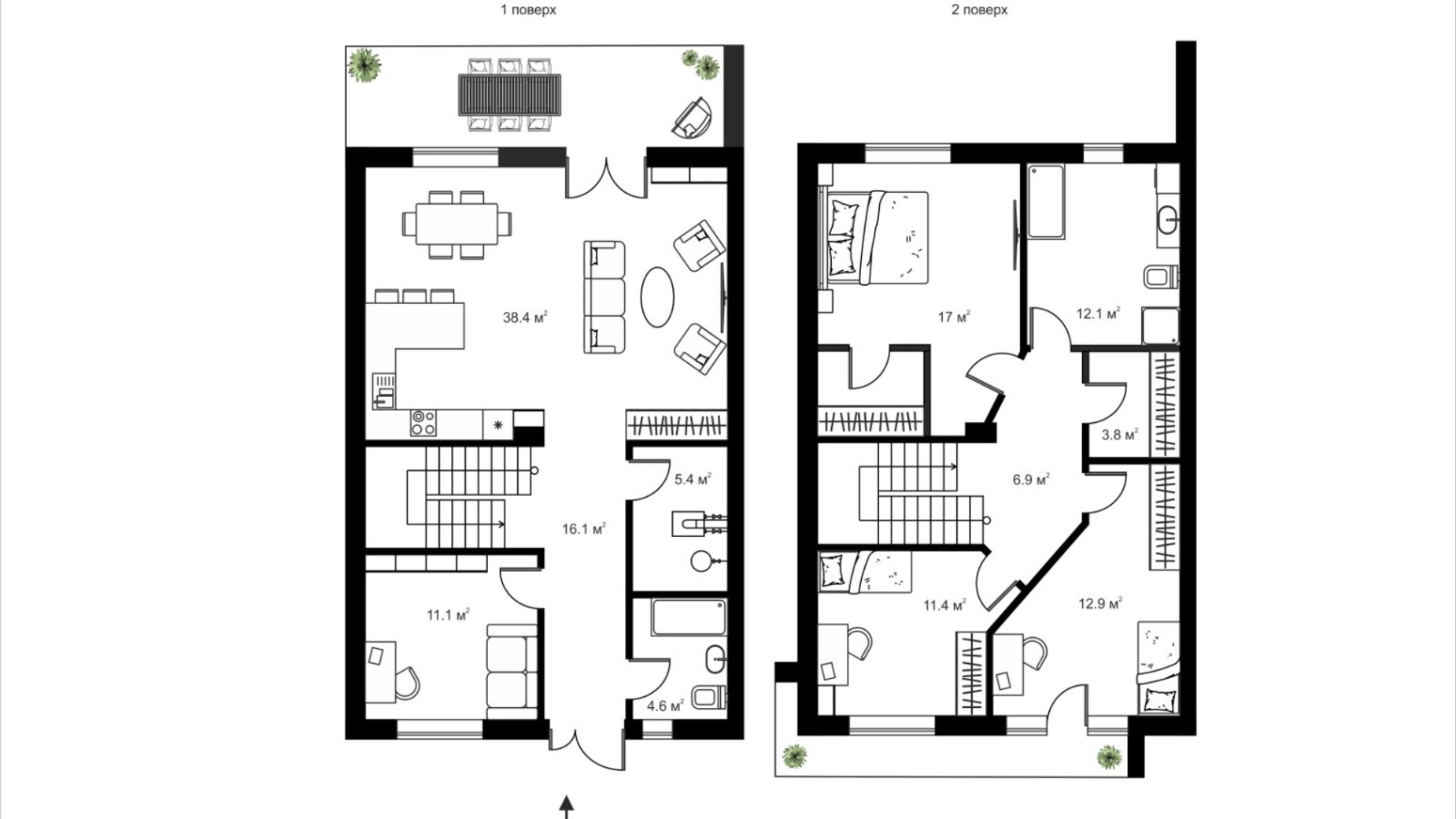 Планировка 3-комнатной квартиры в Таунхаусы Modern House 142 м², фото 613537