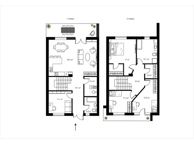 Таунхаус Modern House: планування 3-кімнатної квартири 142 м²