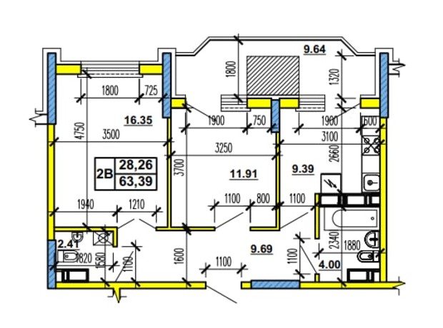 ЖК ул. Гоголя, 204: планировка 2-комнатной квартиры 63.39 м²