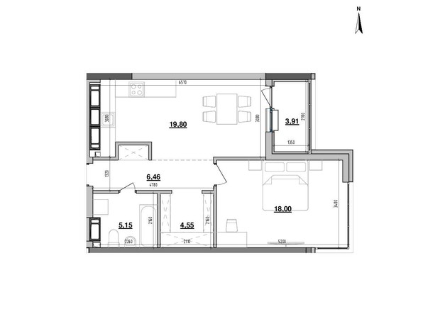 ЖК Maxima Residence: планування 1-кімнатної квартири 57.87 м²
