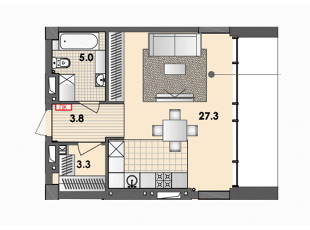 ЖК Respect Hall: планування 1-кімнатної квартири 39.7 м²