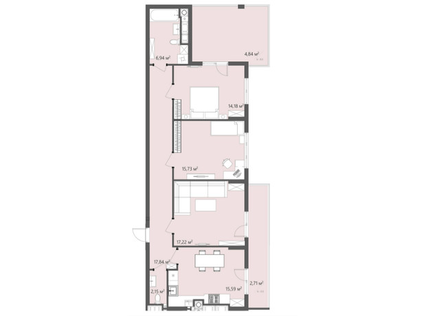 ЖК Greenhouse City: планування 3-кімнатної квартири 97.2 м²