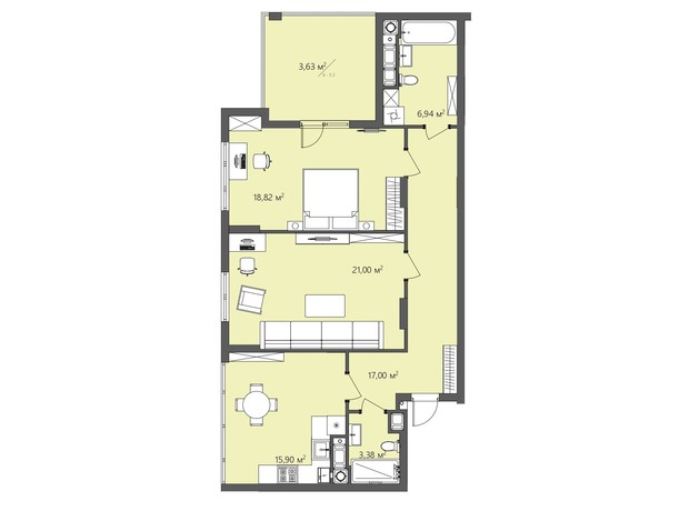 ЖК Greenhouse City: планировка 2-комнатной квартиры 86.67 м²