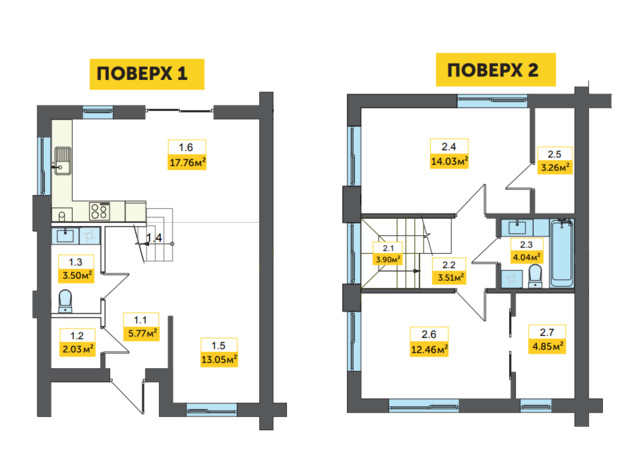 Таунхаус Струмочок 2: планування 2-кімнатної квартири 90.17 м²