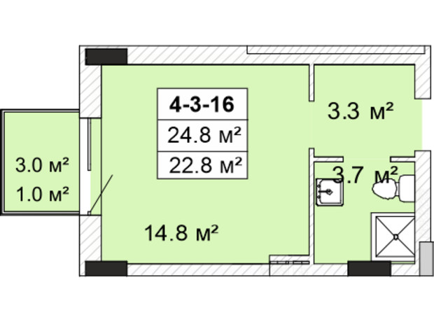 ЖК Smart City - 2: планировка 1-комнатной квартиры 24.4 м²