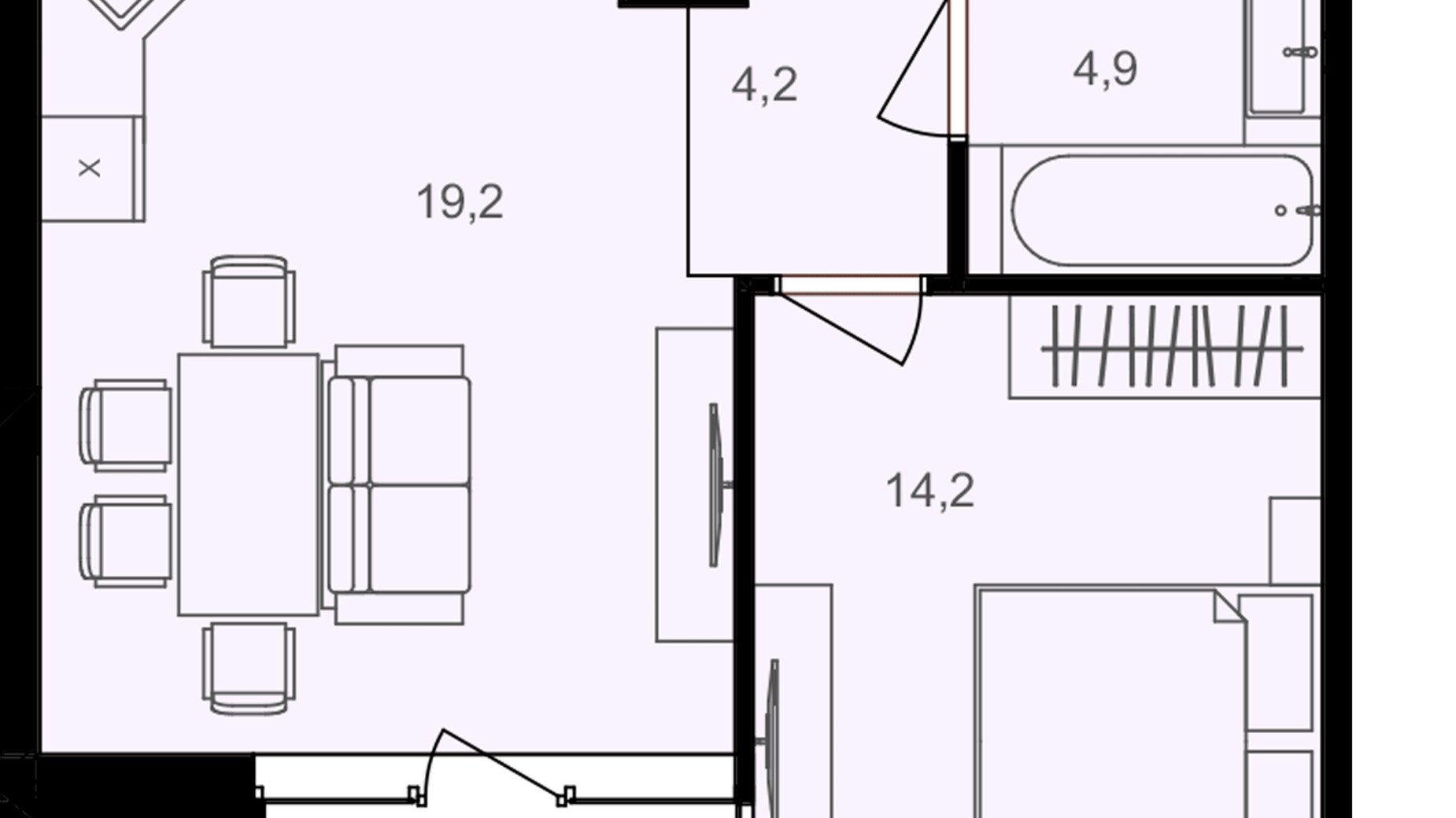 Планировка 1-комнатной квартиры в ЖК Lavanda Park 45.3 м², фото 614327