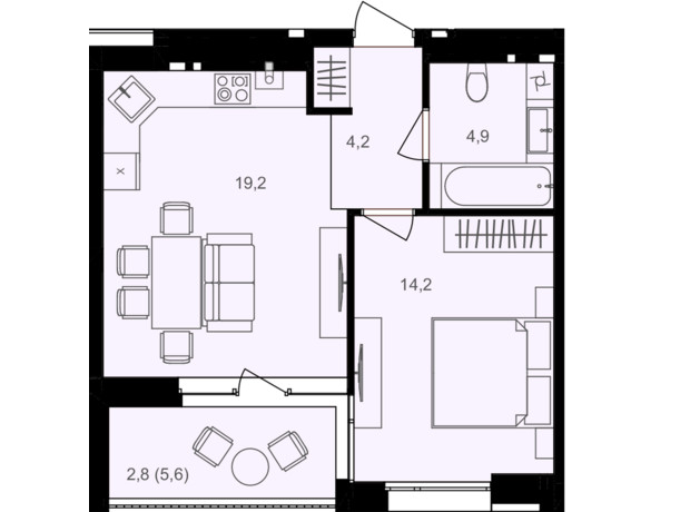 ЖК Lavanda Park: планування 1-кімнатної квартири 45.3 м²