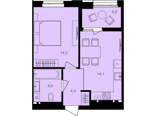 ЖК Lavanda Park: планування 1-кімнатної квартири 41.9 м²