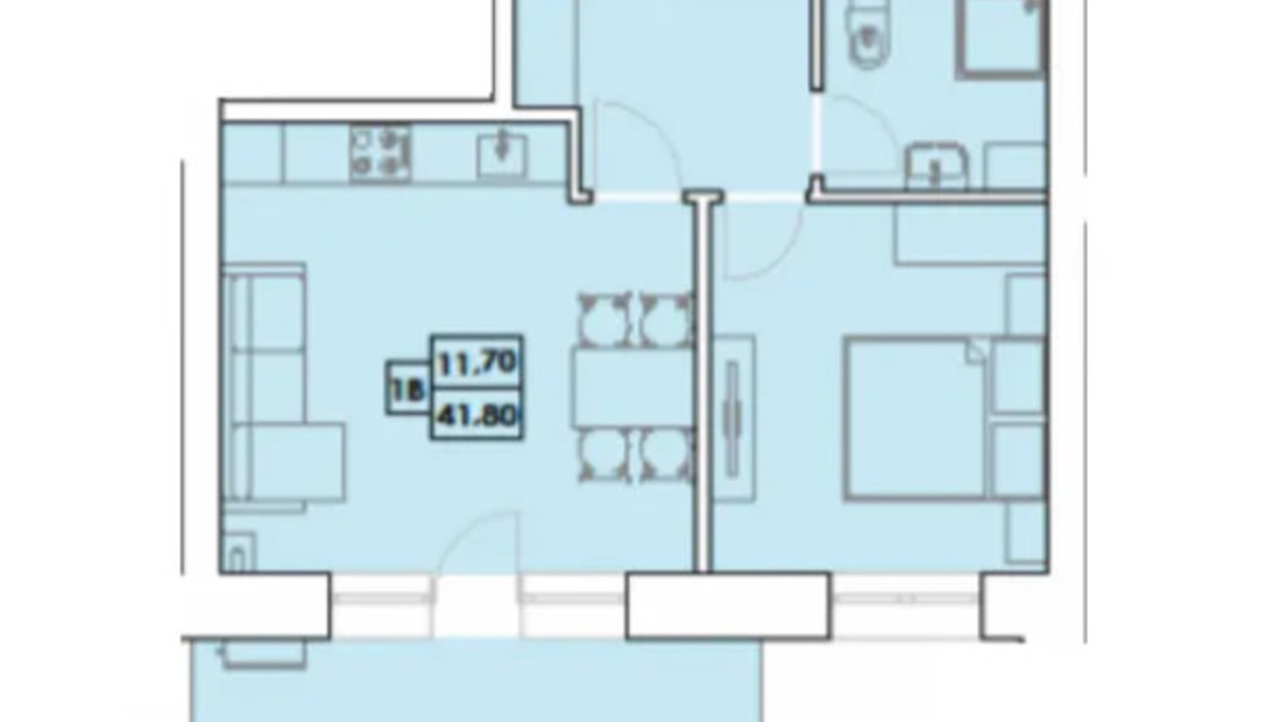 Планировка 1-комнатной квартиры в ЖК Крайобраз 41.8 м², фото 614408