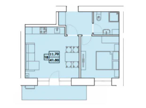 ЖК Крайобраз: планировка 1-комнатной квартиры 41.8 м²