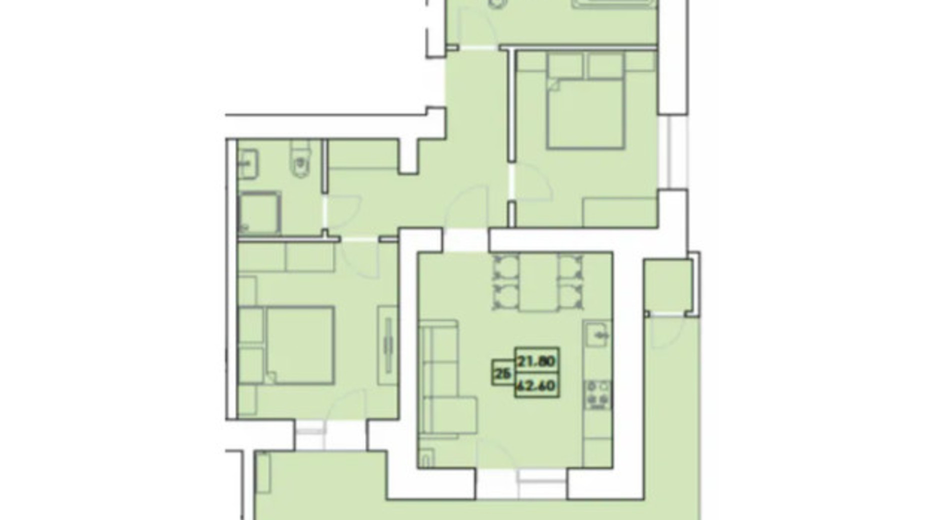 Планування 2-кімнатної квартири в ЖК Крайобраз 62.6 м², фото 614409