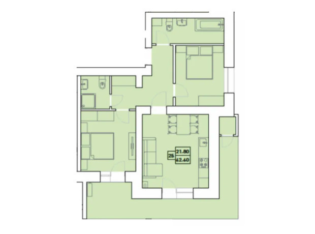 ЖК Крайобраз: планування 2-кімнатної квартири 62.6 м²