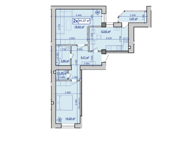 ЖК Парковий маєток: планування 2-кімнатної квартири 61.2 м²